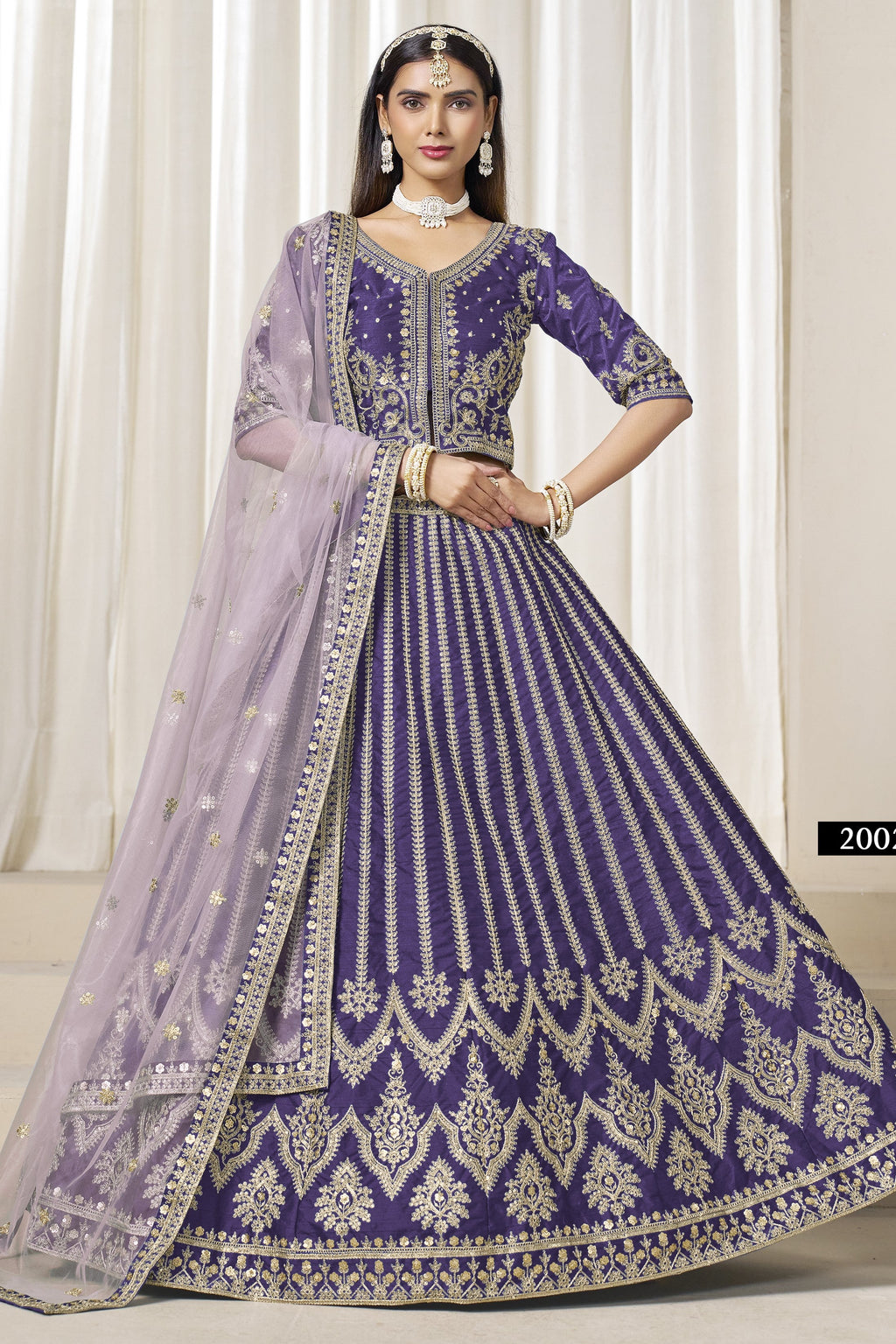 Purple Art Silk Lehenga Choli For Indian & Pakistani Wedding Festival - Thread Embroidery Work, Embroidery Work