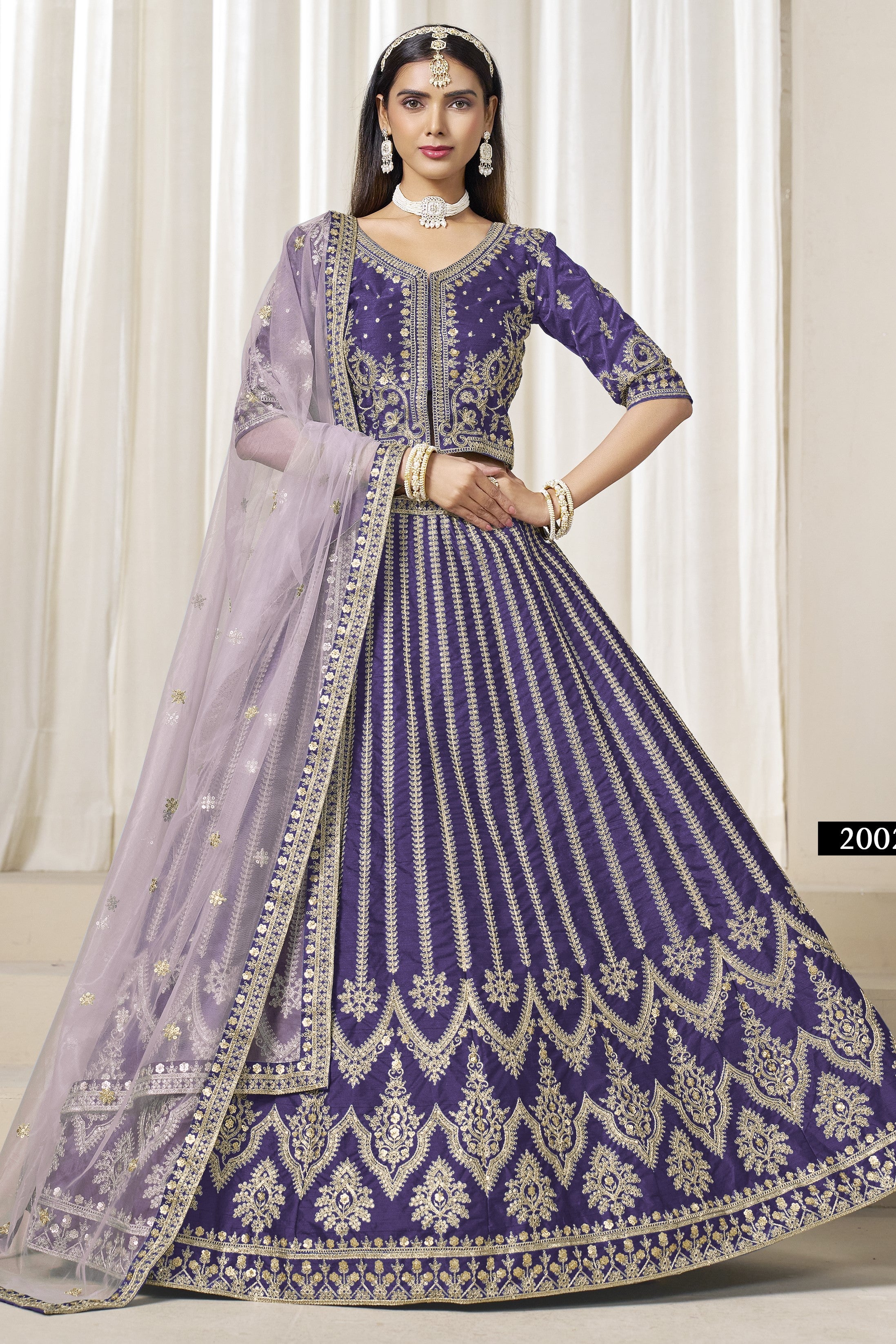 Purple Art Silk Lehenga Choli For Indian & Pakistani Wedding Festival - Thread Embroidery Work, Embroidery Work