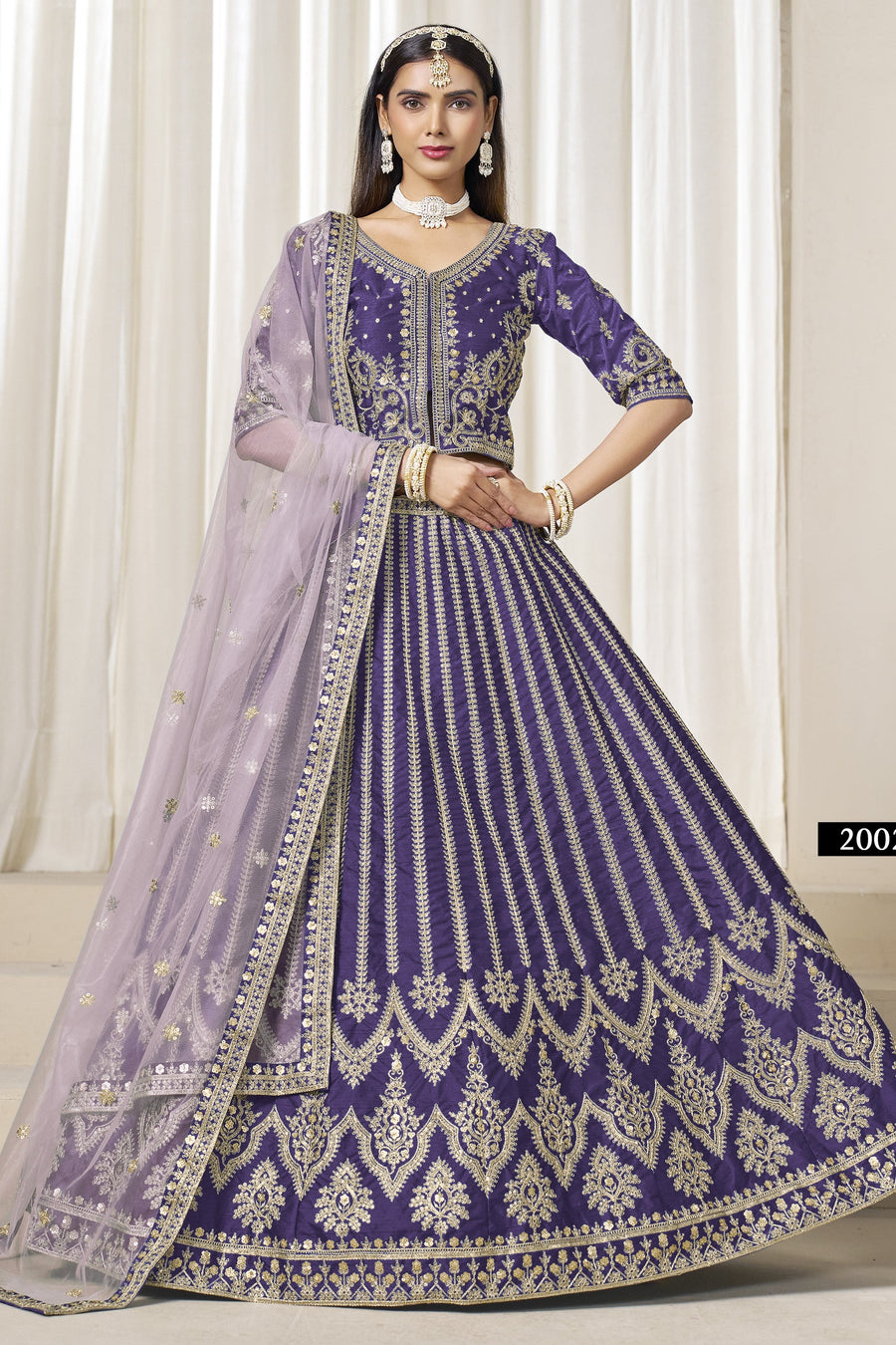 Purple Art Silk Lehenga Choli For Indian & Pakistani Wedding Festival - Thread Embroidery Work, Embroidery Work