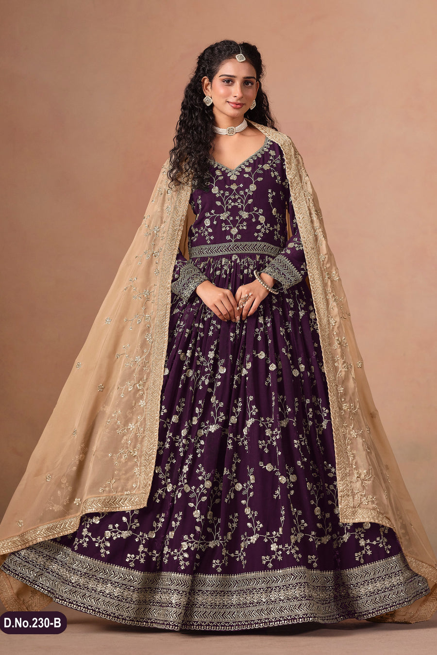 Wine Georgette Anarkali Suit For Indian & Pakistani Wedding Festival - Thread & Sequins Embroidery Work