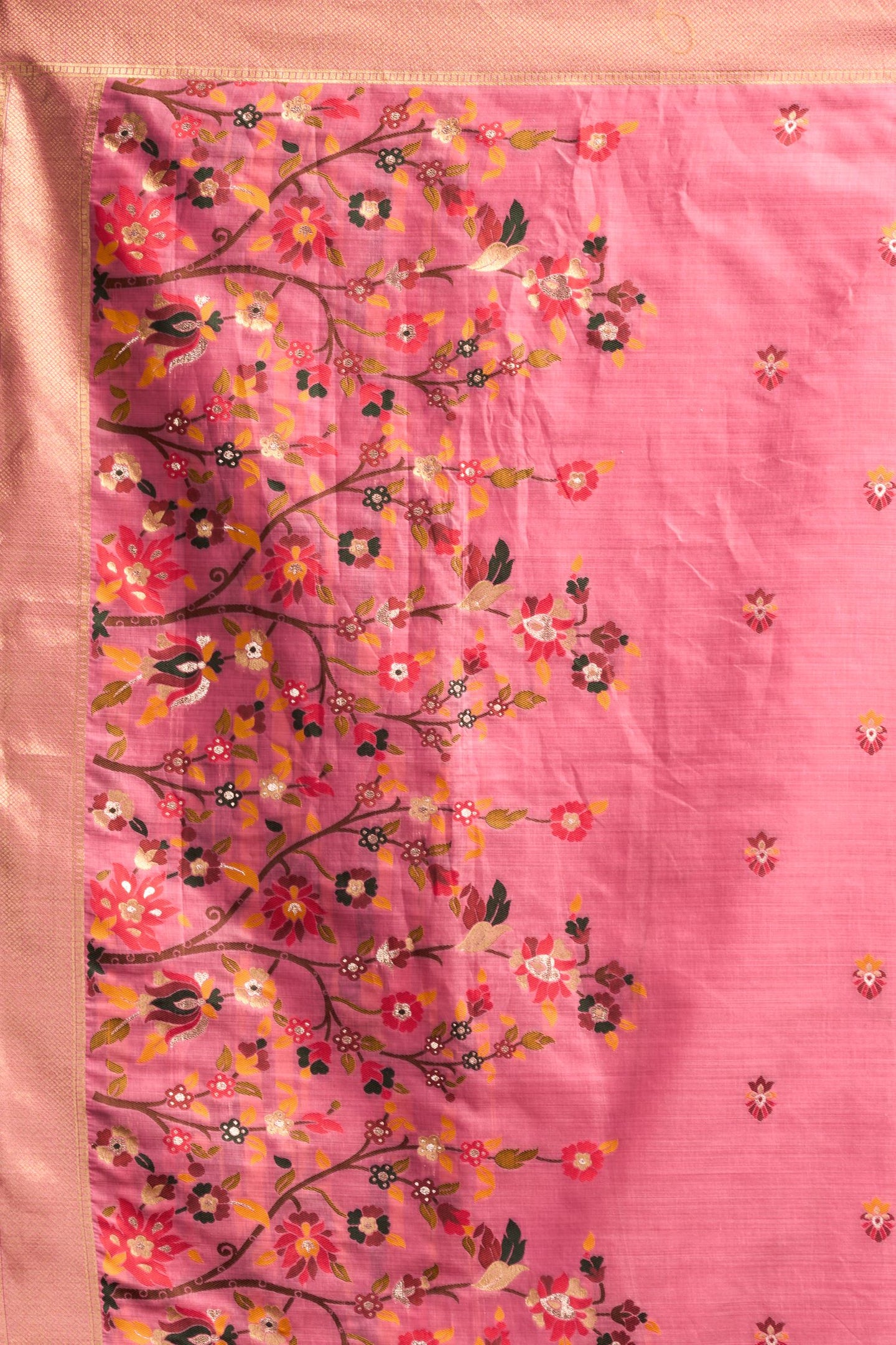 Pink Silk Cotton Saree with Stitched Blouse & Petticoat - Meenakari Work