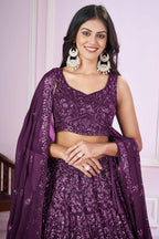 Purple Georgette Lehenga Choli For Indian & Pakistani Wedding Festival - Sequins & Thread Embroidery Work