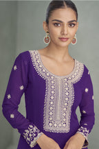 Violet Georgette Anarkali Suit For Indian & Pakistani Wedding Festival - Embroidery Work