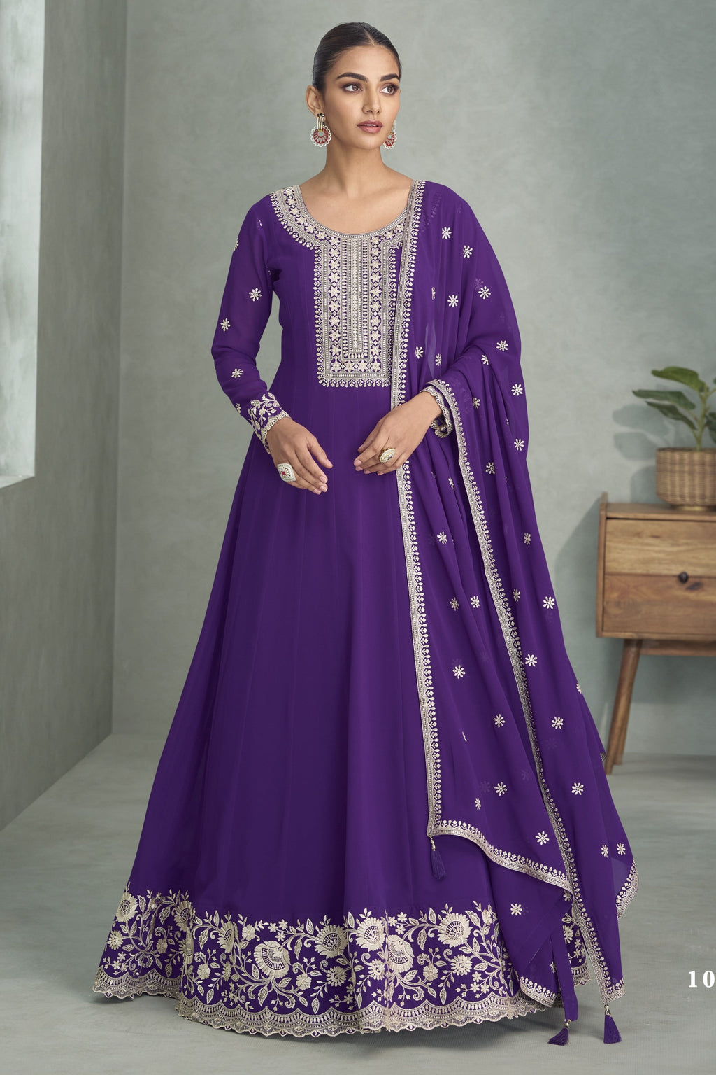 Violet Georgette Anarkali Suit For Indian & Pakistani Wedding Festival - Embroidery Work