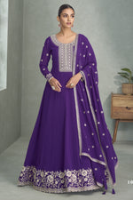 Violet Georgette Anarkali Suit For Indian & Pakistani Wedding Festival - Embroidery Work