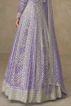 Purple Chinon Silk Anarkali Suit For Indian & Pakistani Wedding Festival - Thread Sequence Embroidery