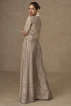 Beige Georgette Palazzo Choli With Jacket For Indian & Pakistani Wedding Festival - Sequins Embroidery Work, Stone Work