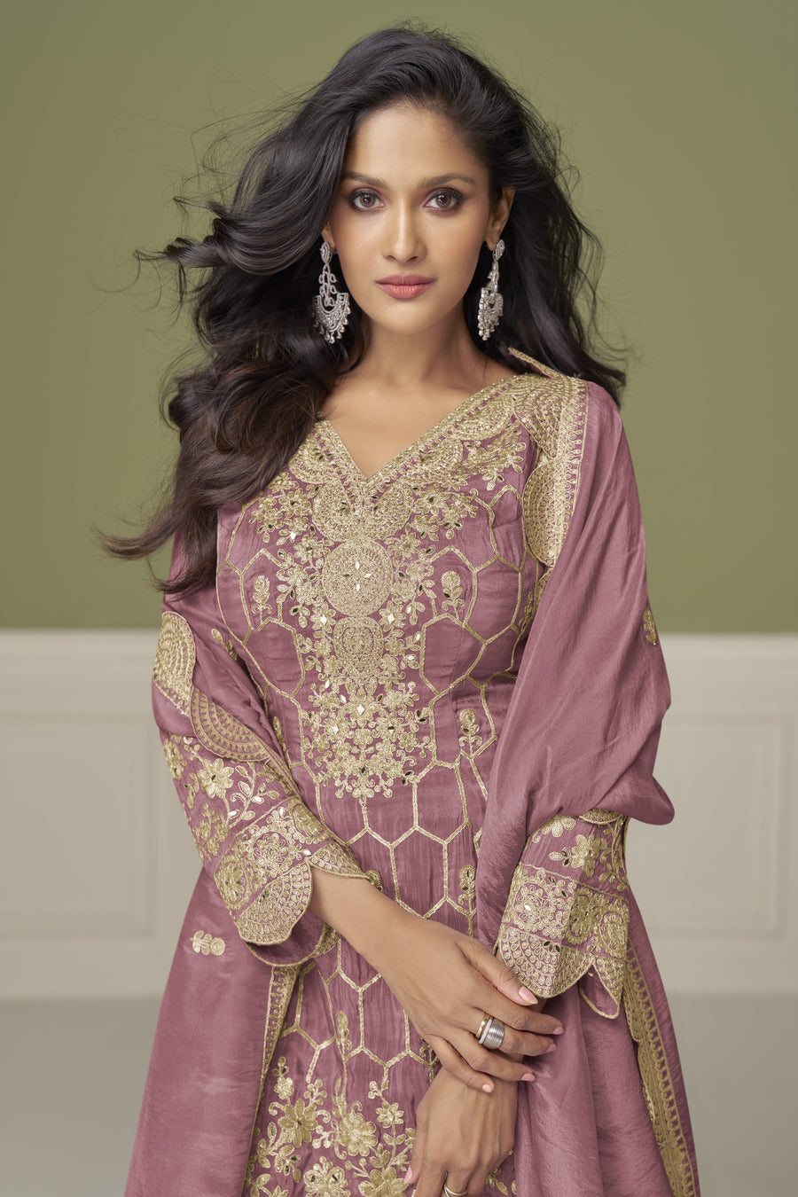Pink Simmer Silk Kameez With Sharara Suit For Indian & Pakistani Wedding Festival - Embroidery Work