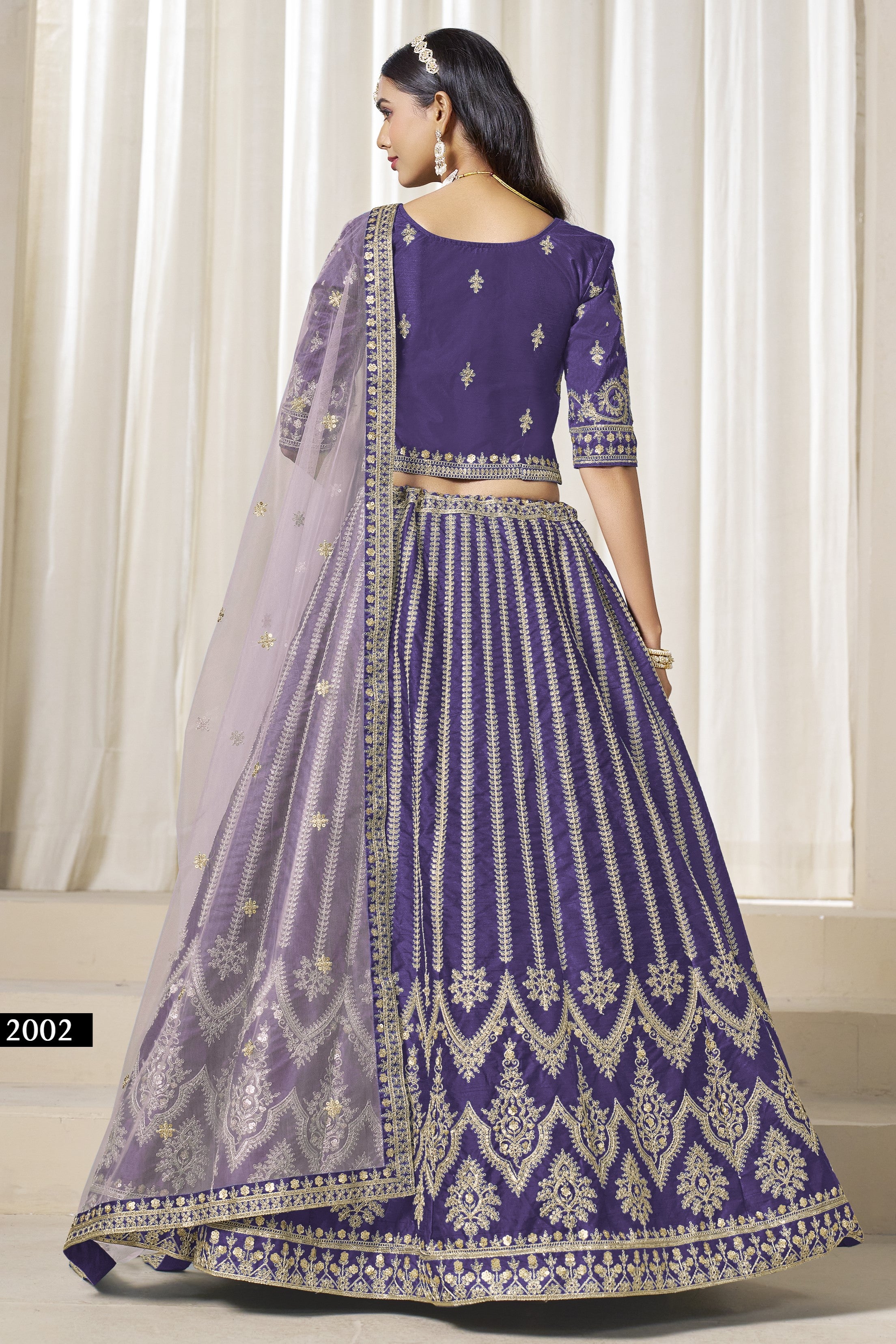 Purple Art Silk Lehenga Choli For Indian & Pakistani Wedding Festival - Thread & Sequence Embroidery Work