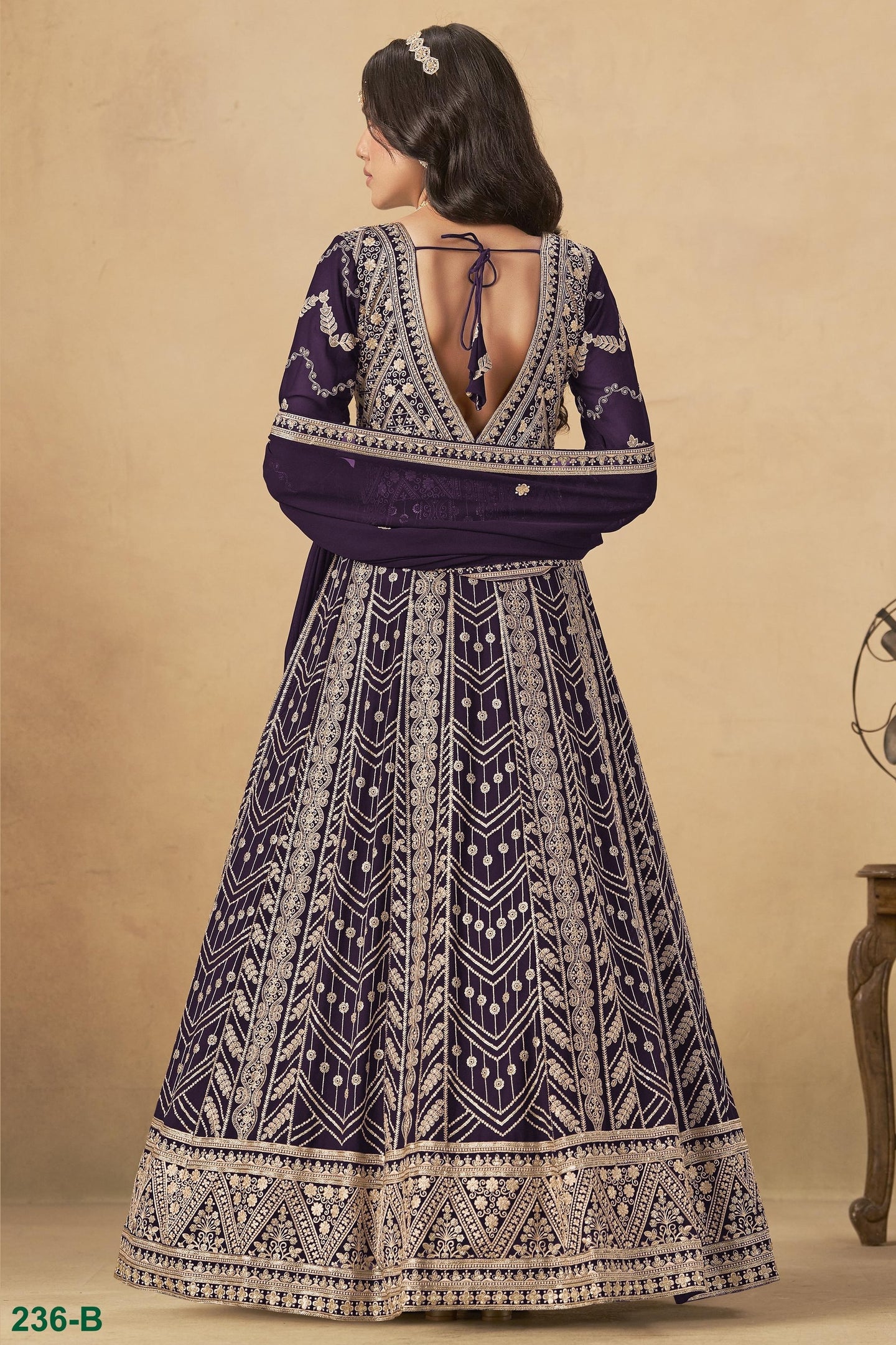 Wine Georgette Anarkali Suit For Indian & Pakistani Wedding Festival - Thread & Sequins Embroidery Work