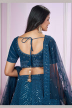 Teal Georgette Lehenga Choli For Indian & Pakistani Wedding Festival - Sequins & Thread Embroidery Work