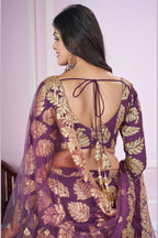 Purple Georgette Lehenga Choli For Indian & Pakistani Wedding Festival - Sequins & Thread Embroidery Work, Zari Work