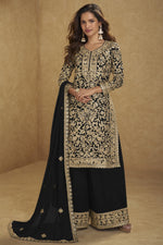 Embroidered Suit for Womens | Black Georgette Sequin Plazo Set