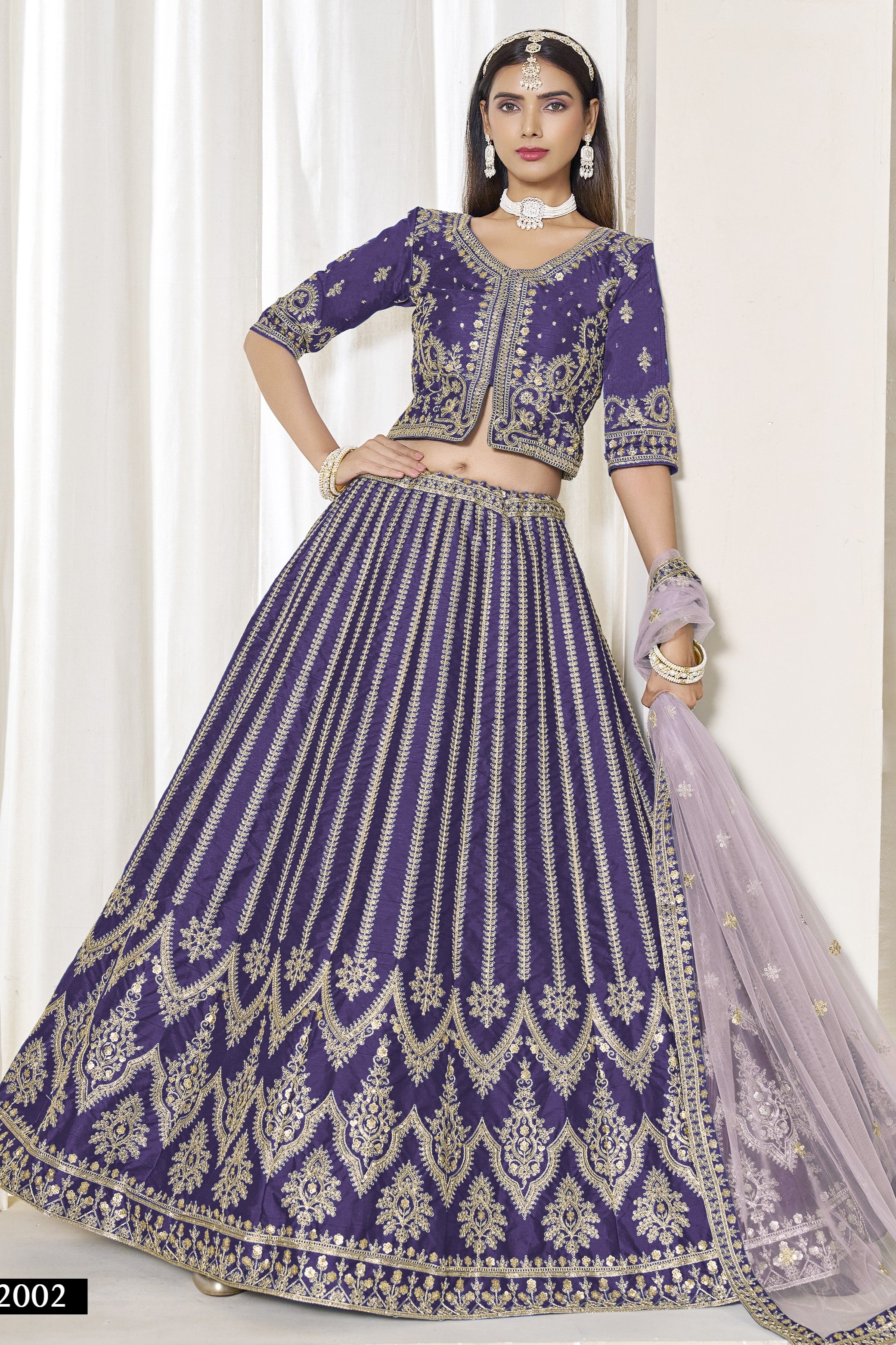 Purple Art Silk Lehenga Choli For Indian & Pakistani Wedding Festival - Thread & Sequence Embroidery Work
