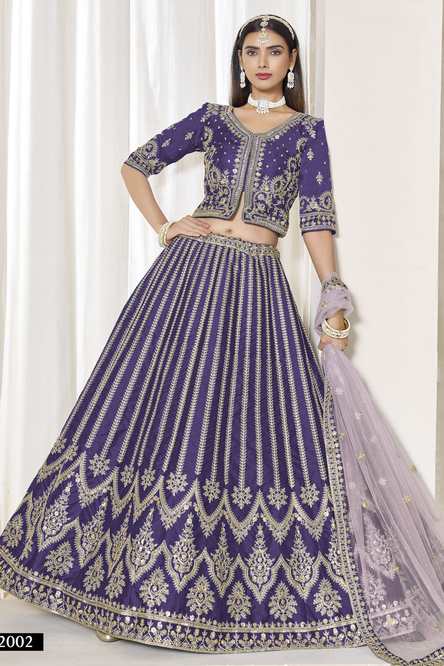 Purple Art Silk Lehenga Choli For Indian & Pakistani Wedding Festival - Thread & Sequence Embroidery Work