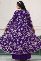 Purple Georgette Palazzo with Choli & Jacket For Wedding & Indian Festival - Embroidery Work