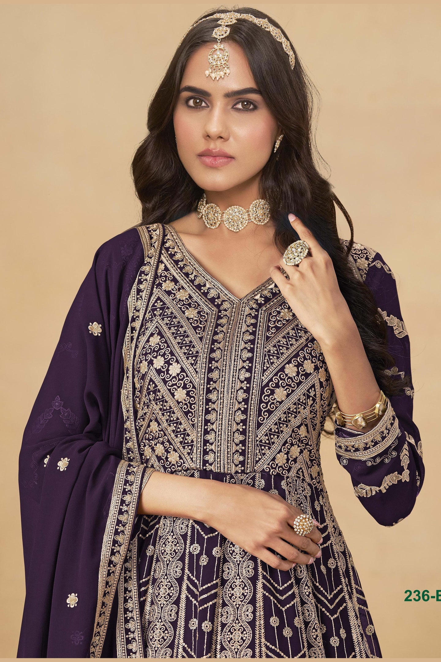 Wine Georgette Anarkali Suit For Indian & Pakistani Wedding Festival - Thread & Sequins Embroidery Work