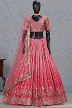 Pink Georgette Dual Tone Lehenga Choli For Indian & Pakistani Wedding Festival - Sequins Embroidery Work, Zari Work
