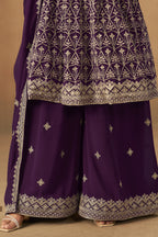 Purple Georgette Plazo Suit For Indian & Pakistani Wedding Festival - Thread & Sequins Embroidery Work