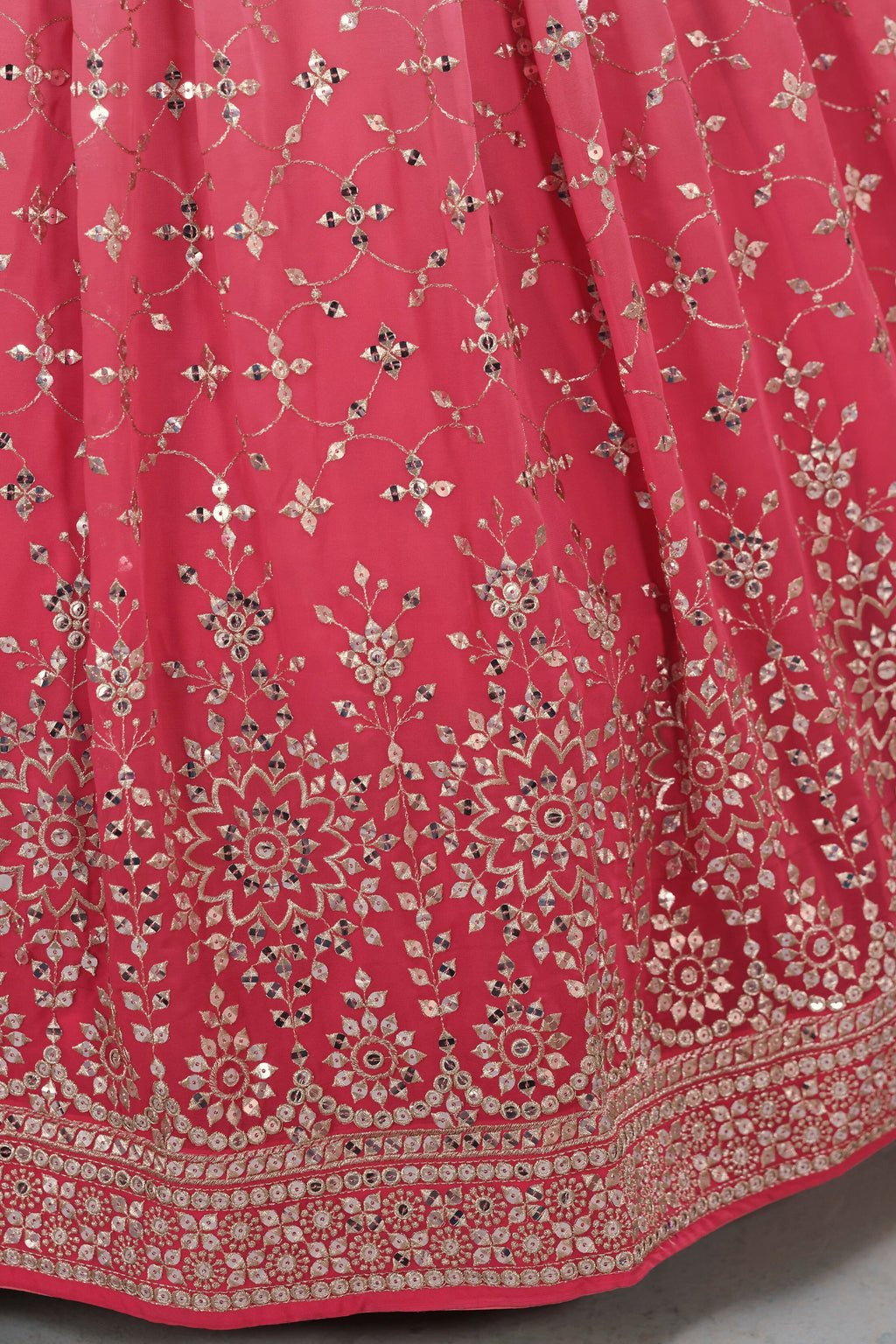Pink Georgette Dual Tone Lehenga Choli For Indian & Pakistani Wedding Festival - Sequins Embroidery Work, Zari Work
