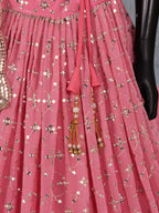 Pink Georgette Dual Tone Lehenga Choli For Indian & Pakistani Wedding Festival - Sequins Embroidery Work, Zari Work