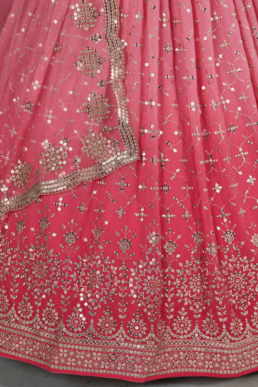 Pink Georgette Dual Tone Lehenga Choli For Indian & Pakistani Wedding Festival - Sequins Embroidery Work, Zari Work