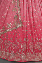 Pink Georgette Dual Tone Lehenga Choli For Indian & Pakistani Wedding Festival - Sequins Embroidery Work, Zari Work