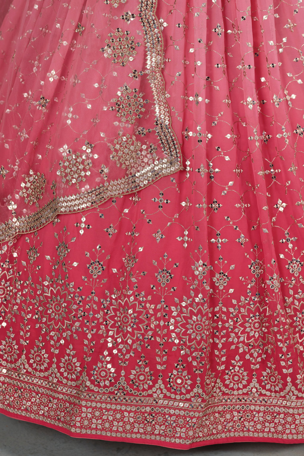 Pink Georgette Dual Tone Lehenga Choli For Indian & Pakistani Wedding Festival - Sequins Embroidery Work, Zari Work