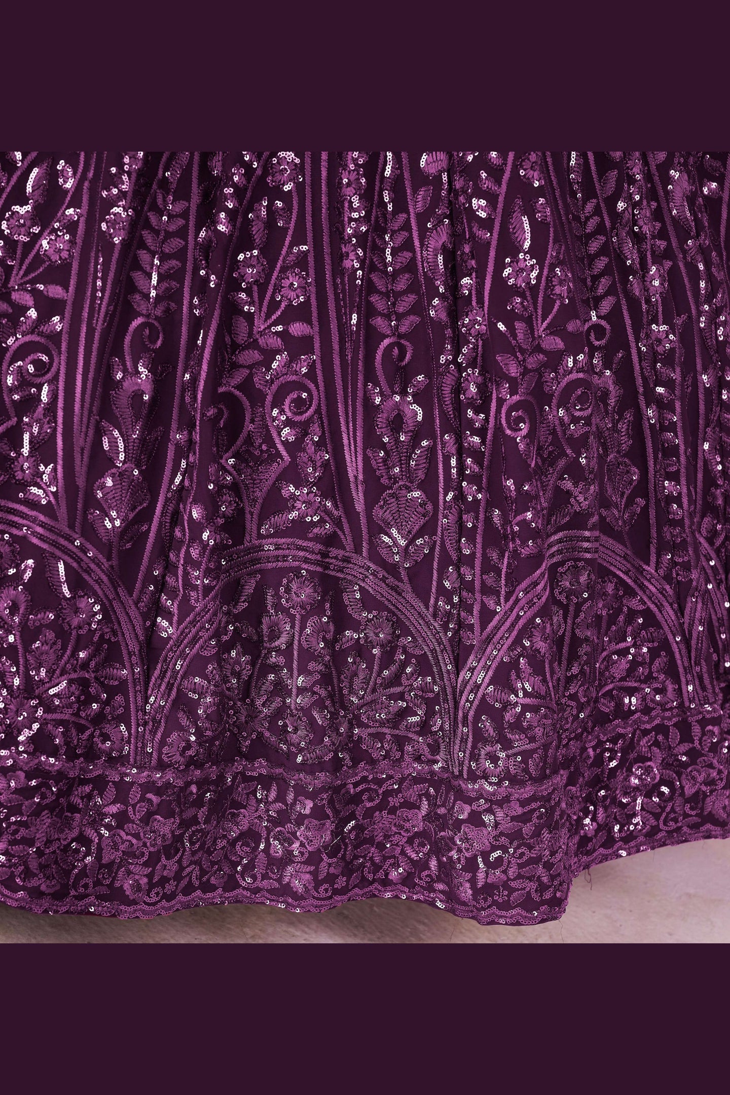 Purple Georgette Lehenga Choli For Indian & Pakistani Wedding Festival - Sequins & Thread Embroidery Work