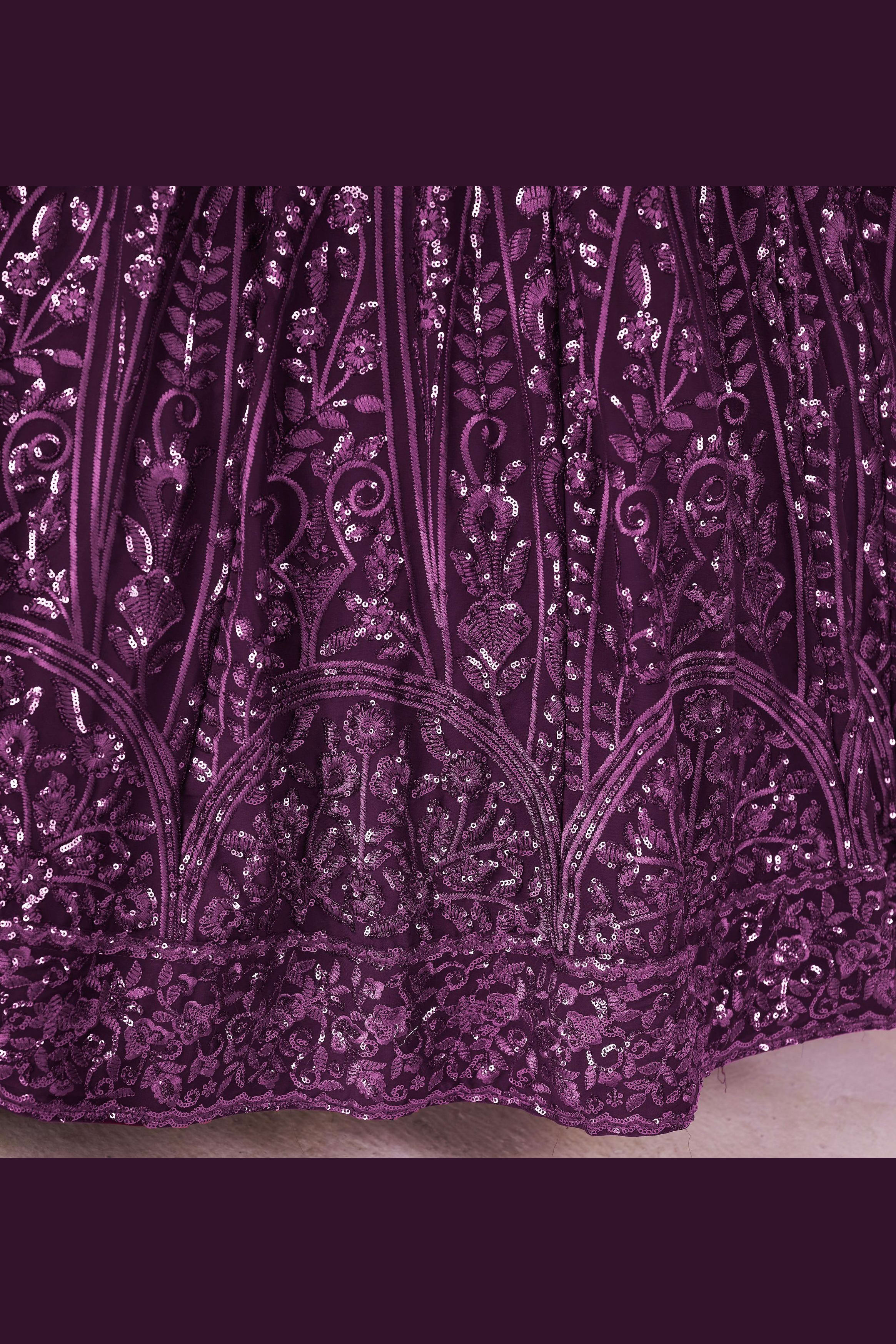 Purple Georgette Lehenga Choli For Indian & Pakistani Wedding Festival - Sequins & Thread Embroidery Work