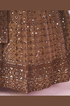 Brown Net Lehenga Choli For Indian & Pakistani Wedding Festival - Sequins & Thread Embroidery Work