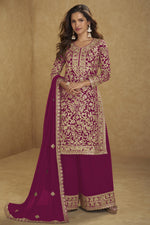 Embroidered Suit for Womens | Red Georgette Sequin Plazo Set