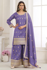 Purple Embroidered Indian Suit in Simmer Silk Palazzo