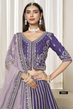 Purple Art Silk Lehenga Choli For Indian & Pakistani Wedding Festival - Thread & Sequence Embroidery Work