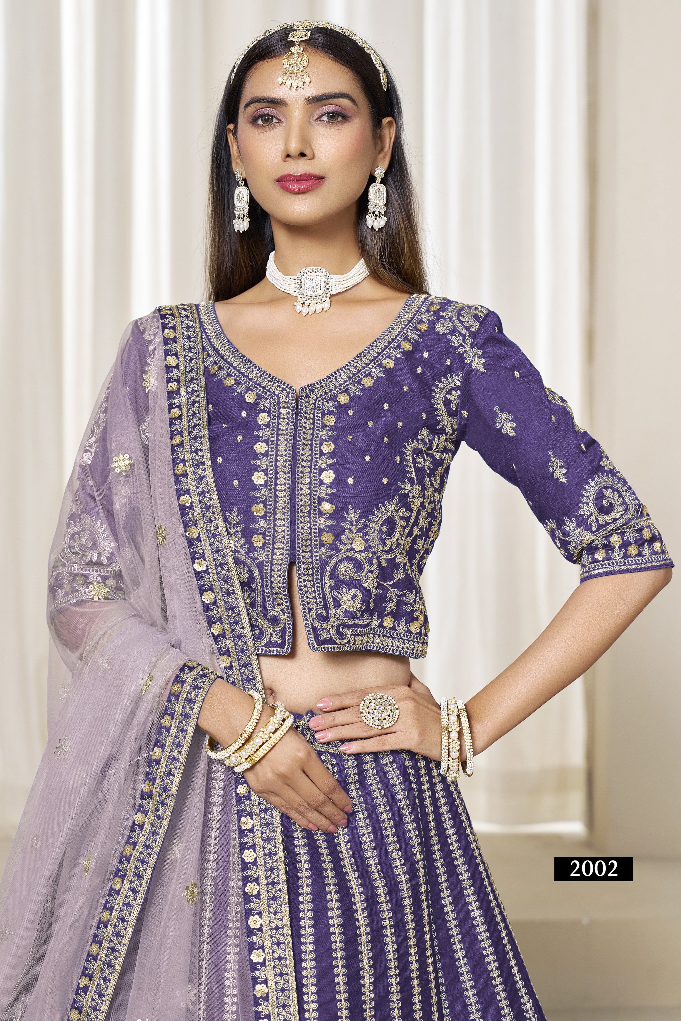 Purple Art Silk Lehenga Choli For Indian & Pakistani Wedding Festival - Thread & Sequence Embroidery Work