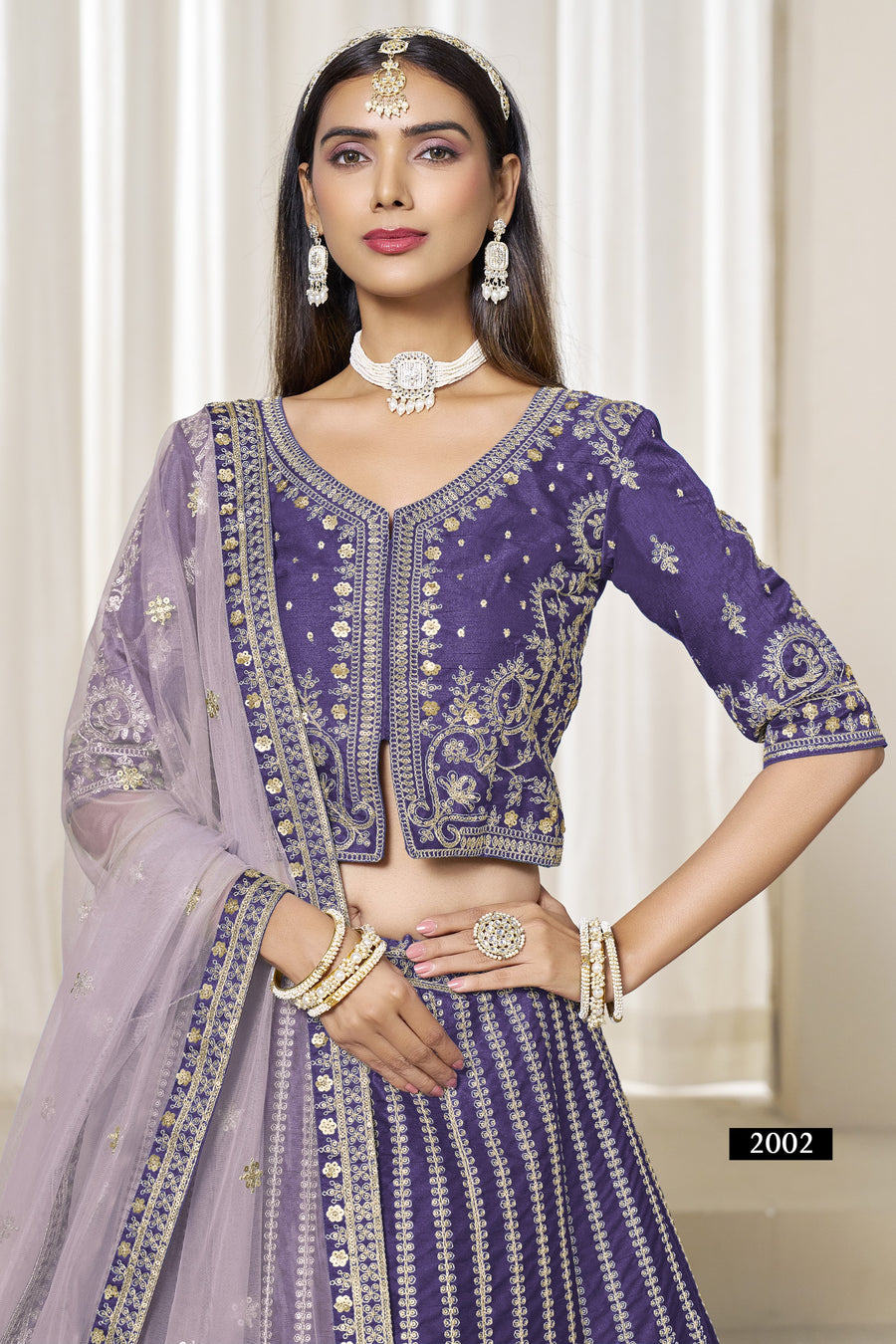 Purple Art Silk Lehenga Choli For Indian & Pakistani Wedding Festival - Thread & Sequence Embroidery Work
