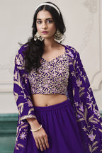 Purple Georgette Palazzo with Choli & Jacket For Wedding & Indian Festival - Embroidery Work