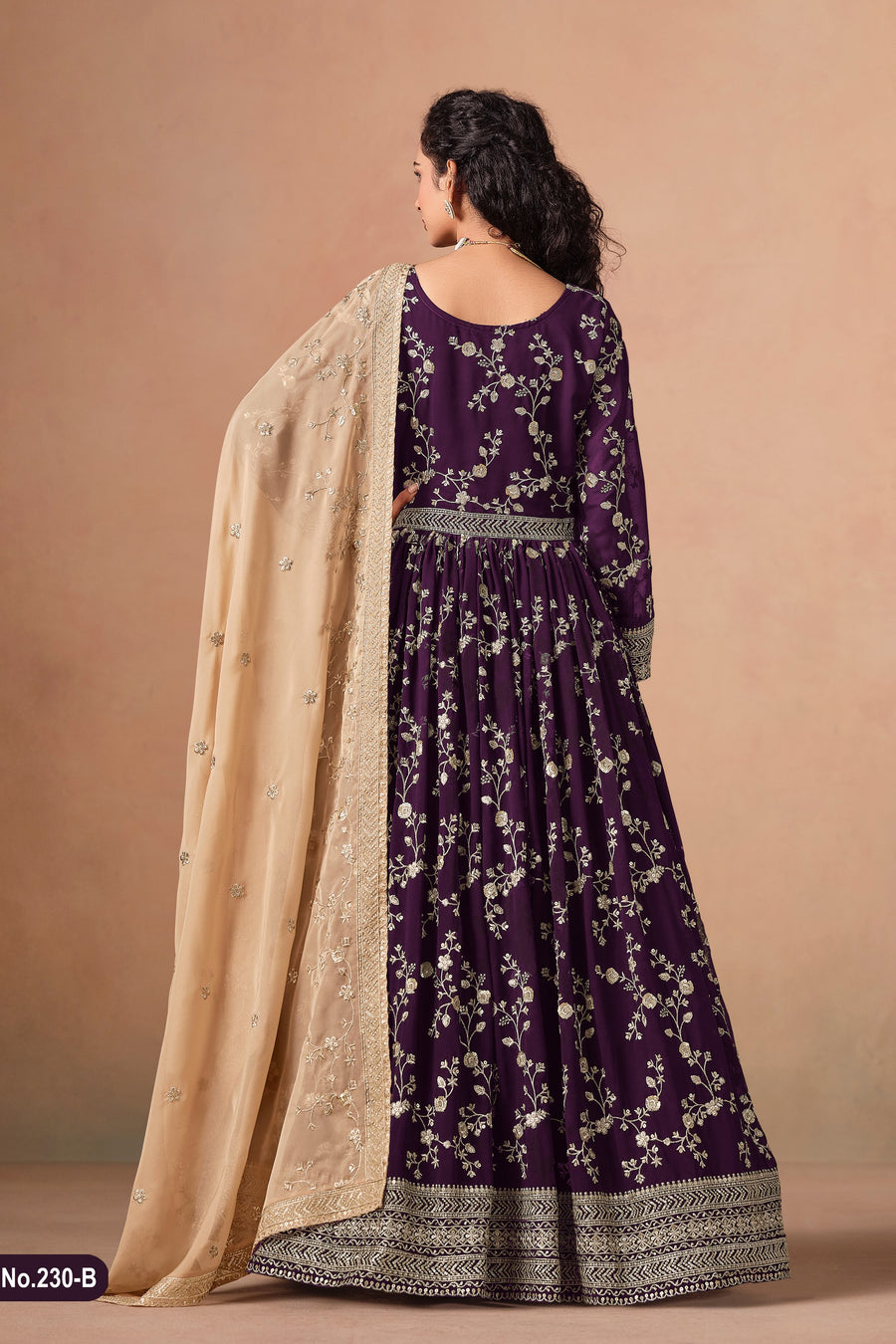 Wine Georgette Anarkali Suit For Indian & Pakistani Wedding Festival - Thread & Sequins Embroidery Work