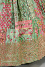 Green Chinon Silk Lehenga Choli For Indian & Pakistani Wedding Festival - Print Work, Dori Work, Zari Work
