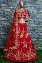 Red Ghagra Choli for Ladies in Slub Silk with Dori, Zari Work & Sequin