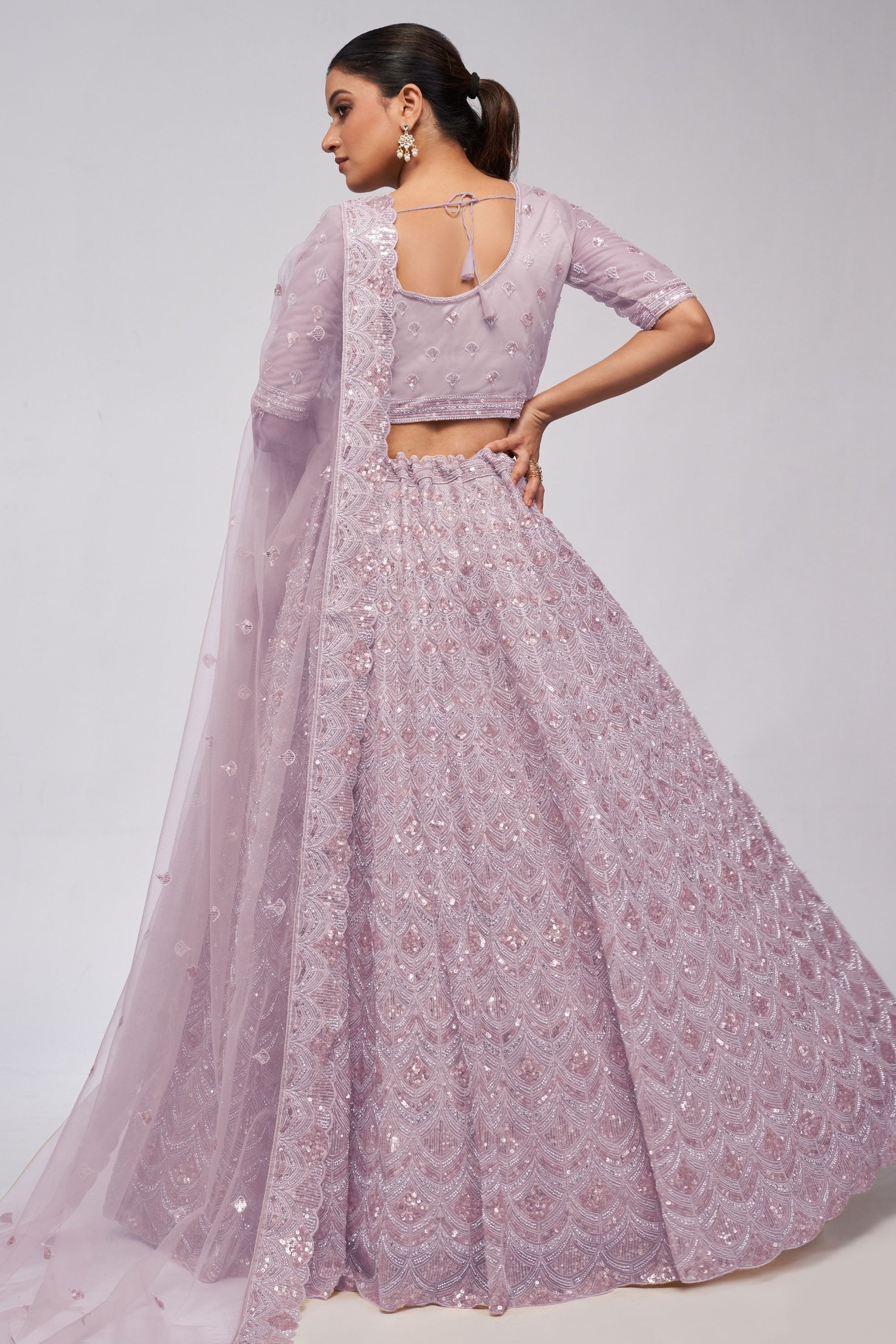 Light Purple Soft Net Lehenga Choli For Indian Festivals & Weddings - Sequins Work, Bead Work, Zarkan Work