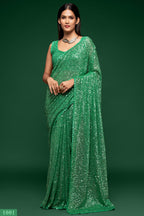 Green Georgette Party Wear Saree with Sequin Blouse and Underskirt