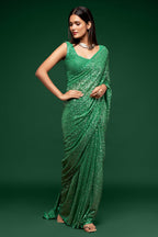 Green Georgette Party Wear Saree with Sequin Blouse and Underskirt