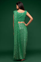 Green Georgette Party Wear Saree with Sequin Blouse and Underskirt