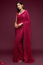 Magenta Sequins Saree with Sleeveless Blouse & Underskirt for Party