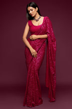 Magenta Georgette Party Wear Saree with Sequins Embroidery