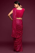 Magenta Georgette Party Wear Saree with Sequins Embroidery
