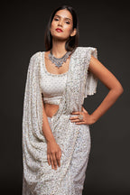 White Georgette Party Wear Saree with Blouse and Underskirt