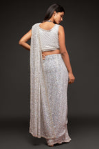 White Georgette Party Wear Saree with Blouse and Underskirt
