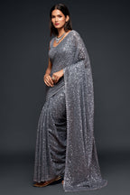 Grey Georgette Party Wear Saree with Blouse and Underskirt